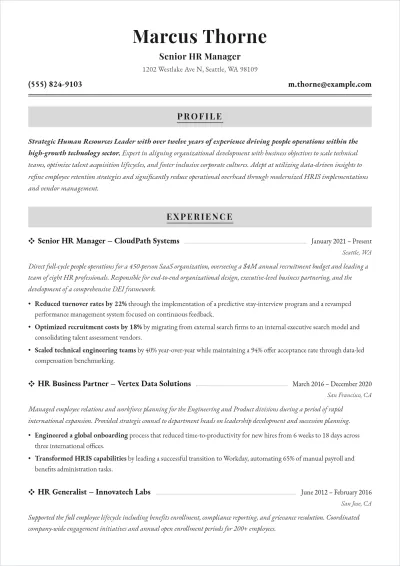 Free HR Manager ATS Resume Template, AI Resume Builder