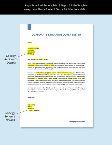 Free Corporate Librarian Cover Letter Template - Google Docs, Word ...