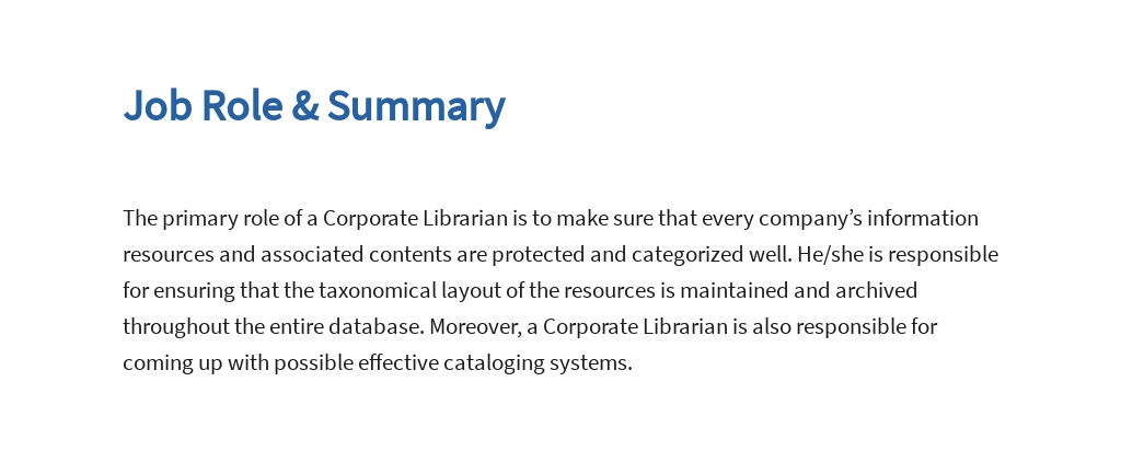 Free Corporate Librarian Job Ad and Description Template 2.jpe
