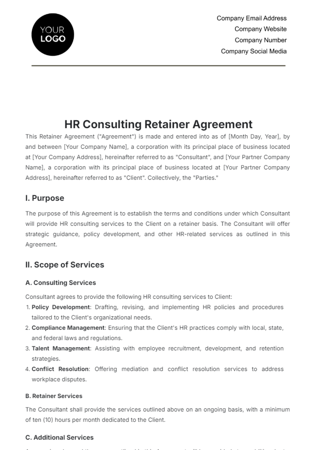 HR Consulting Retainer Agreement Template - Edit Online & Download