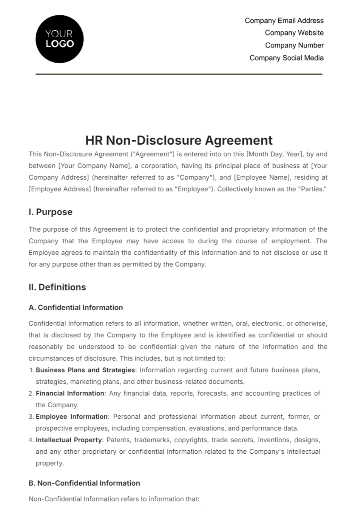 HR Non-Disclosure Agreement Template - Edit Online & Download