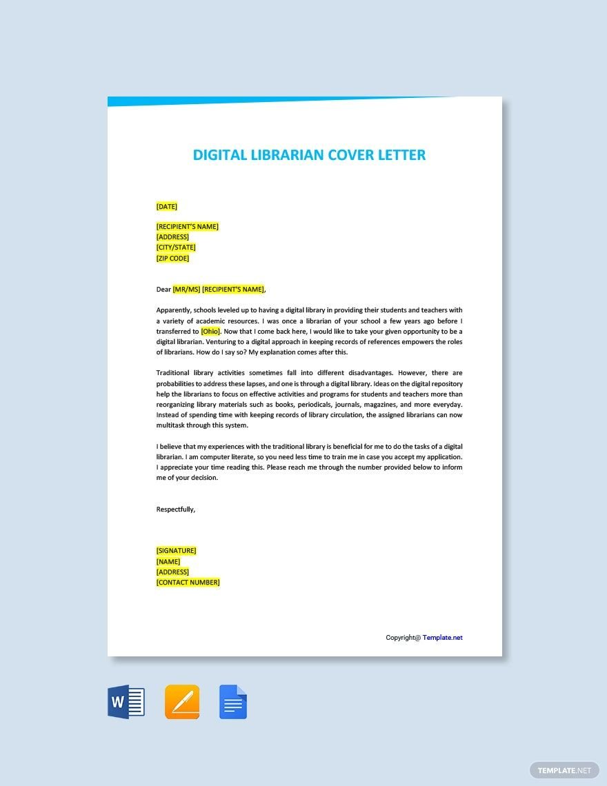 Digital Librarian Cover Letter
