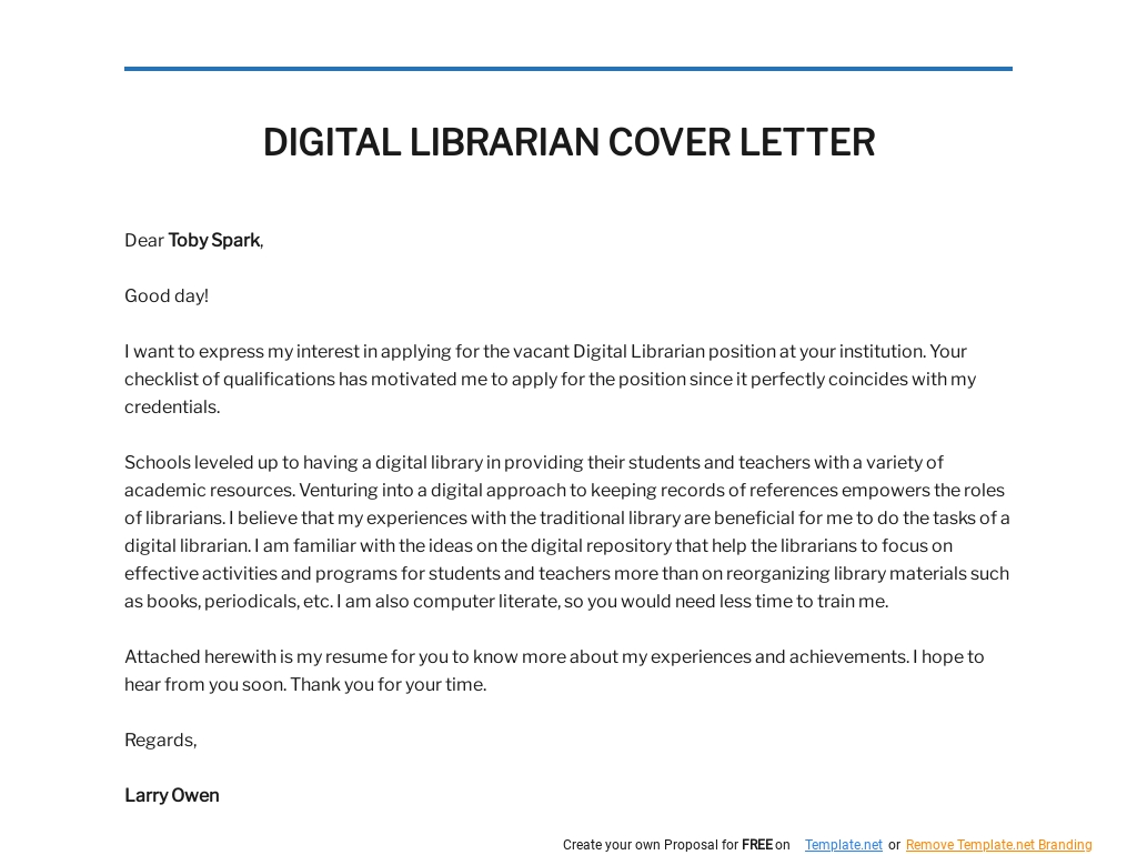 Free Digital Librarian Cover Letter Template.jpe