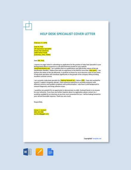 Help Desk Specialist Cover Letter