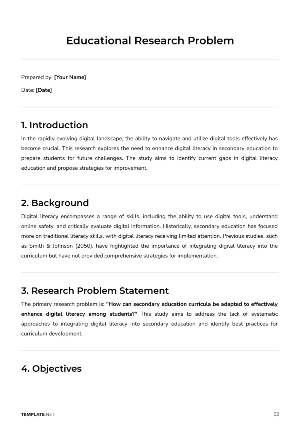 Free Educational Research Problem Template to Edit Online