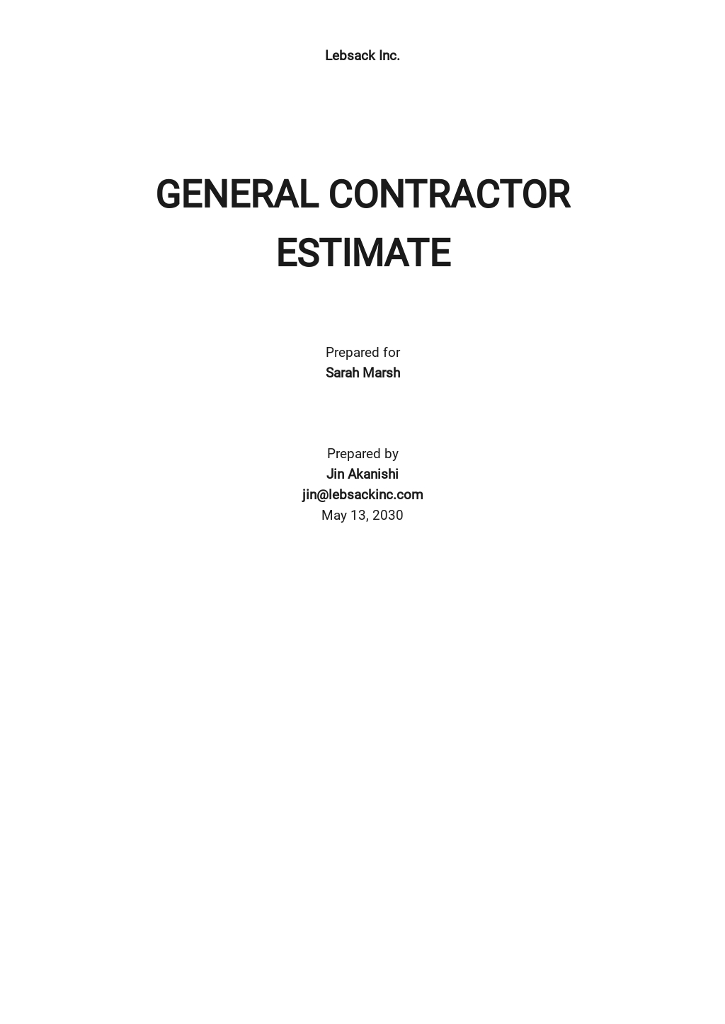 Building Contractor Estimate Template Google Docs, Google Sheets