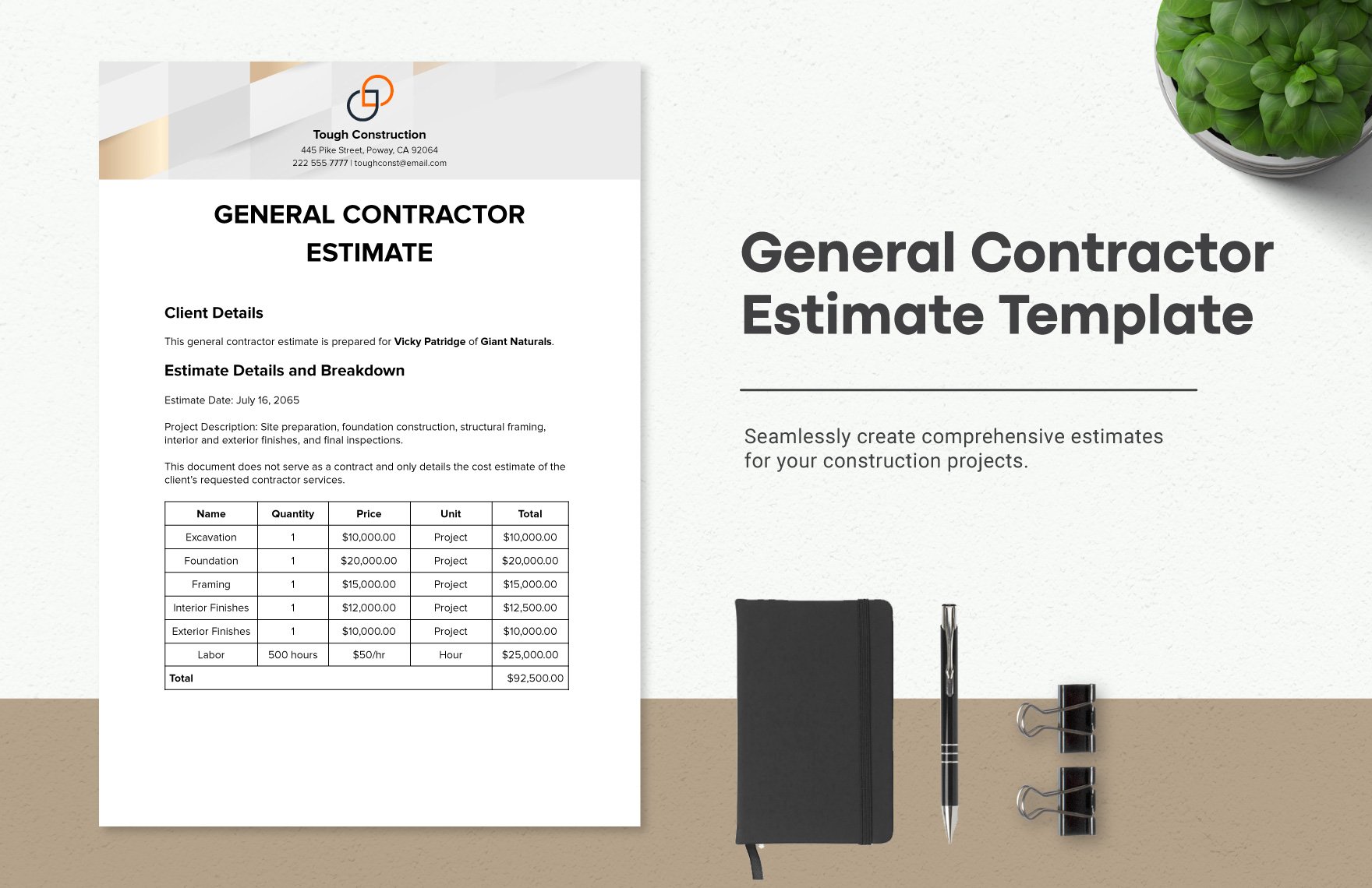General Contractor Estimate Template