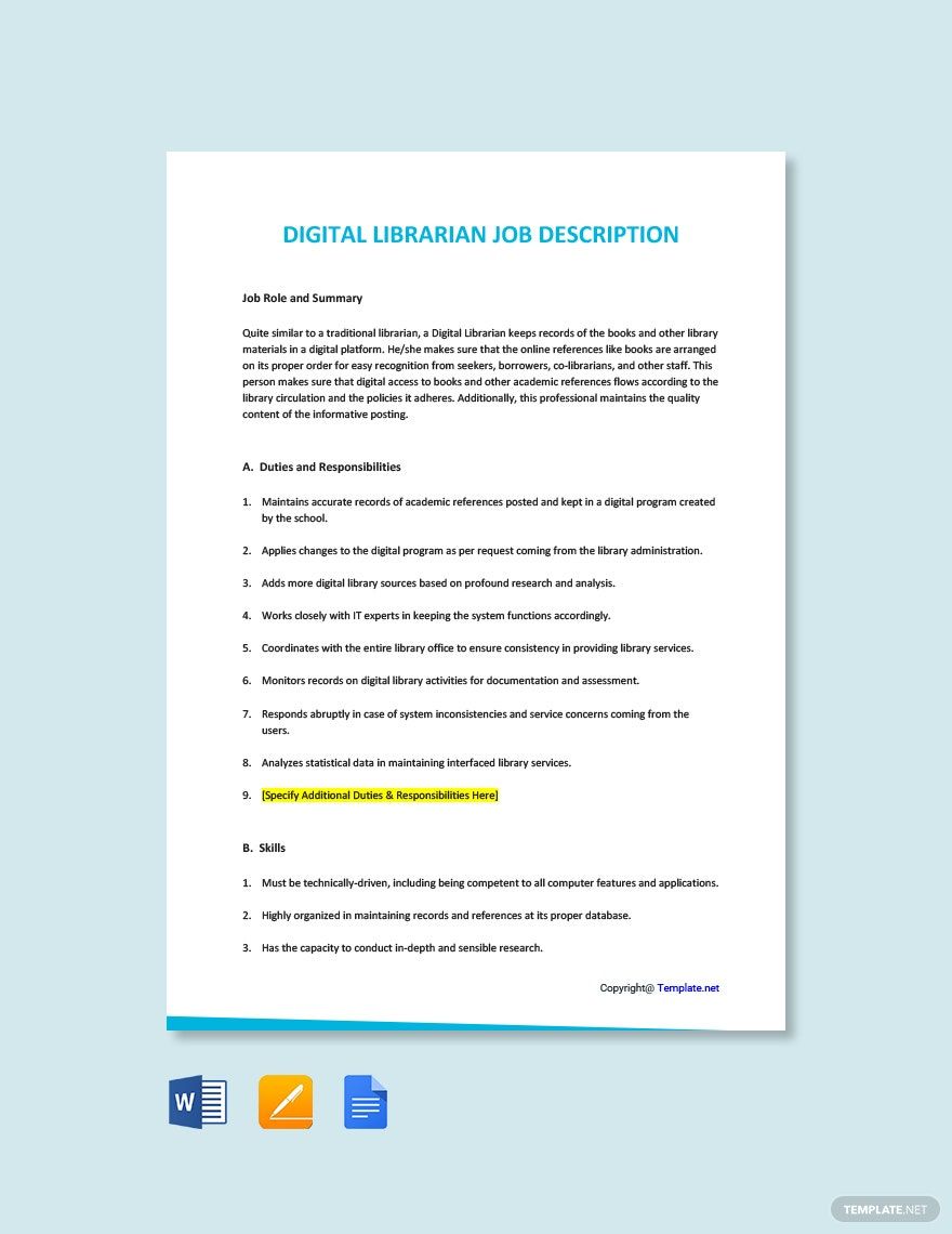 Digital Librarian Job Ad/Description Template