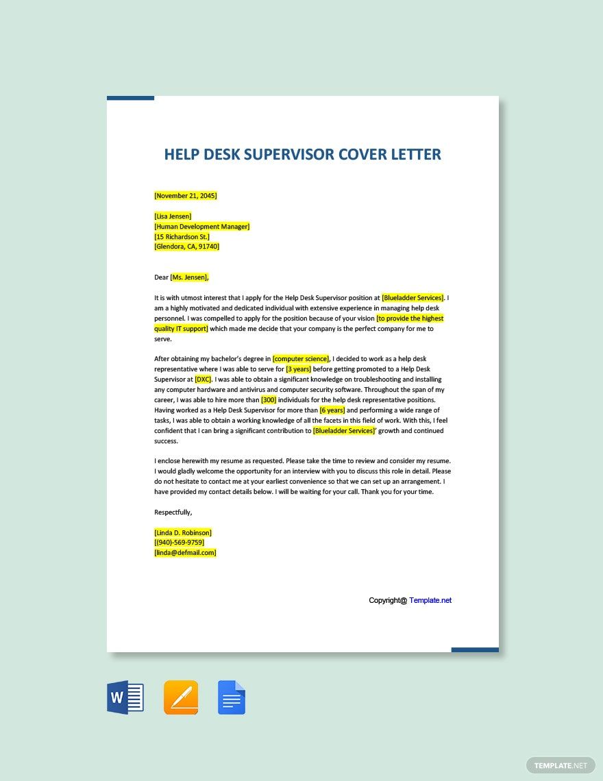 Free Medical Office Supervisor Cover Letter Template Google Docs