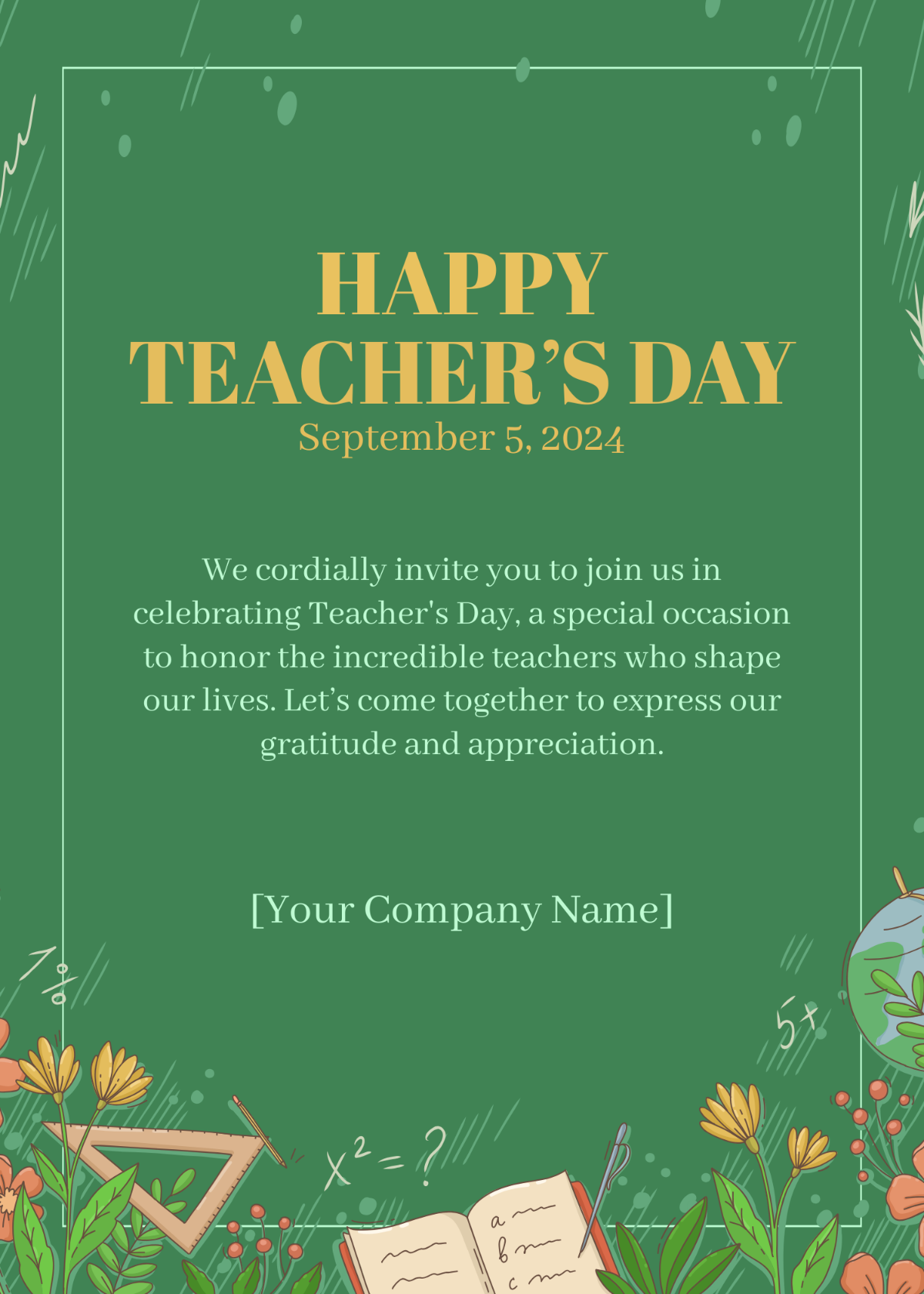 Teacher's Day Invitaiton Message Template - Edit Online & Download