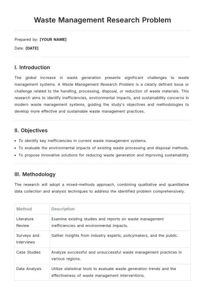 Free Waste Management Research Problem Template to Edit Online