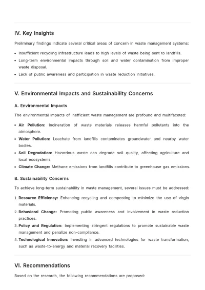 Free Waste Management Research Problem Template to Edit Online