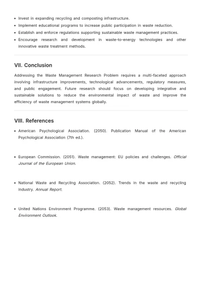 Free Waste Management Research Problem Template to Edit Online