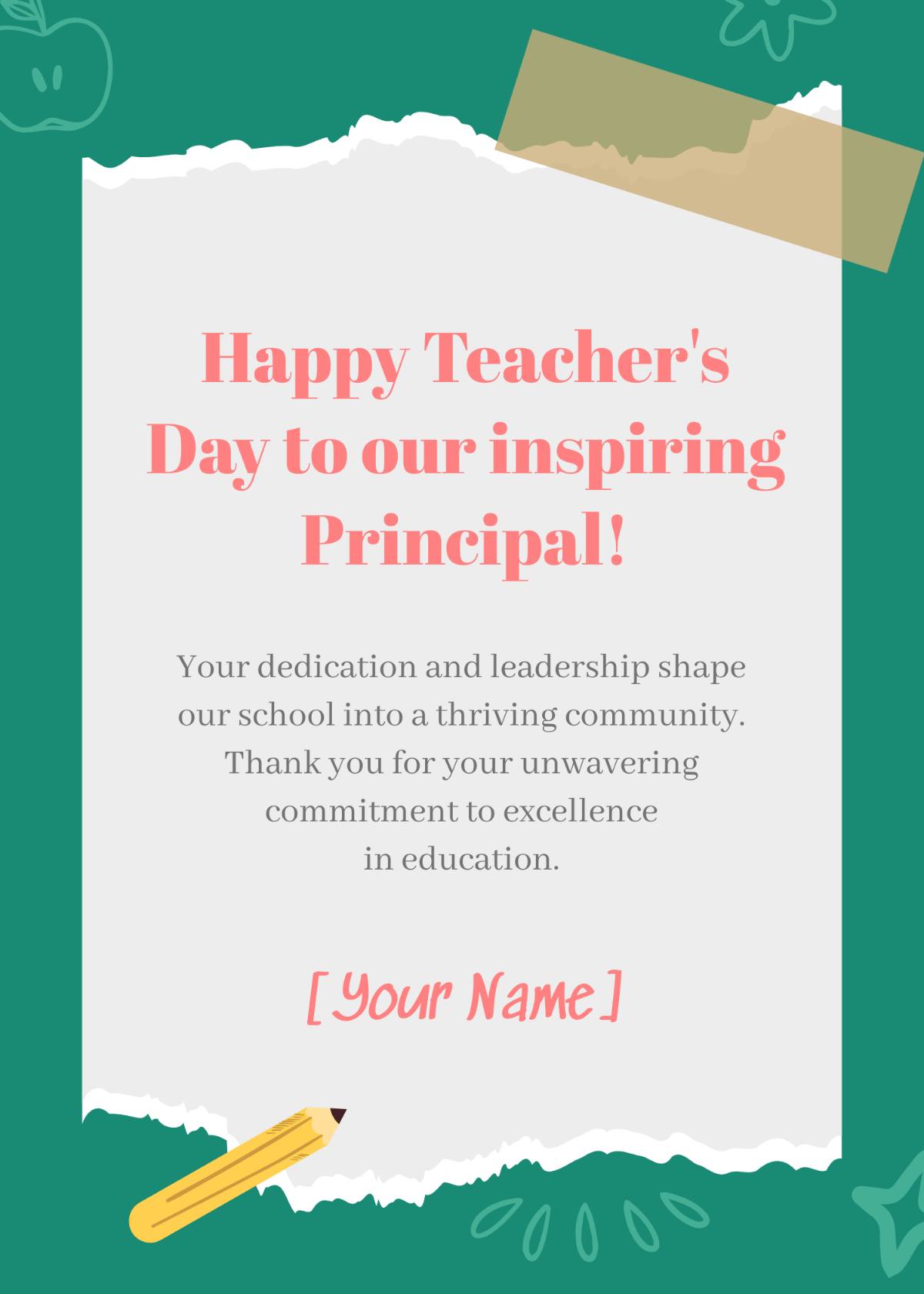 Teacher's Day Wishes for Principal Template - Edit Online & Download