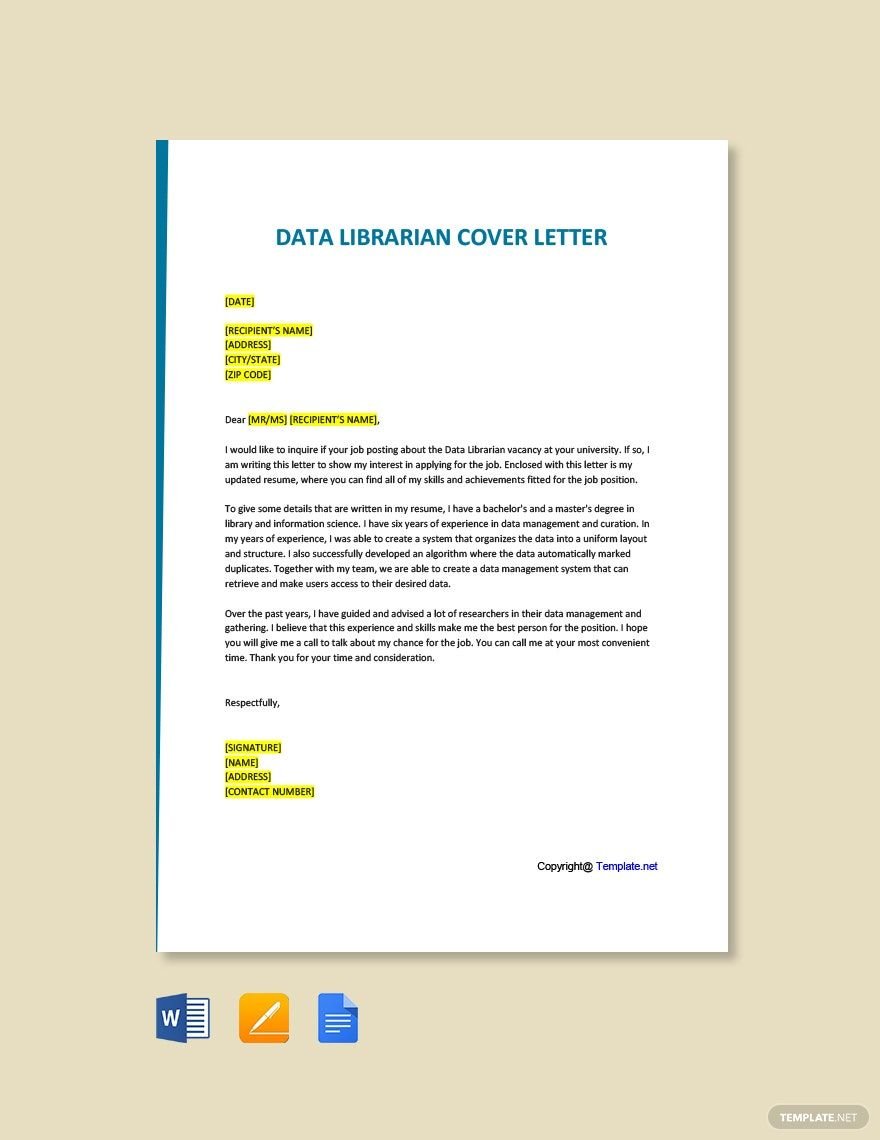 Data Librarian Cover Letter