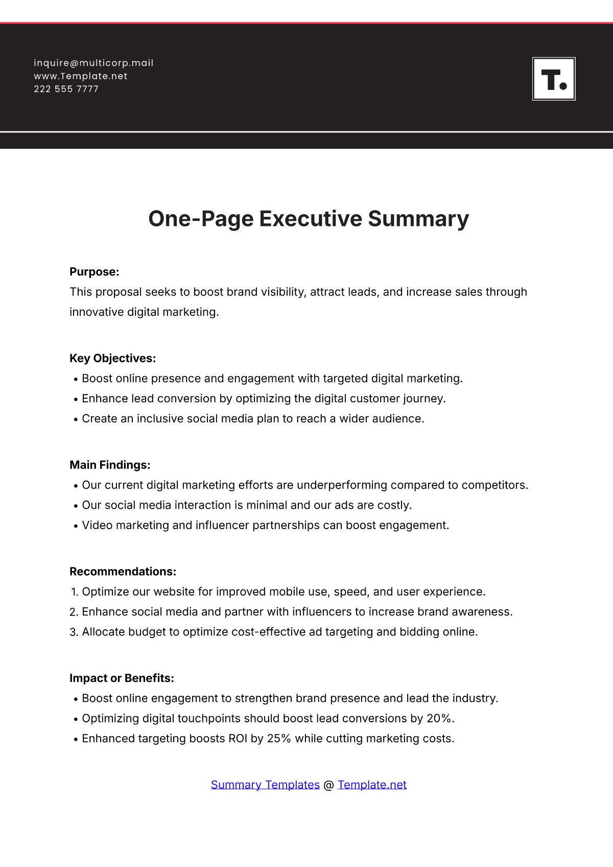 One-Page Executive Summary Template - Edit Online & Download