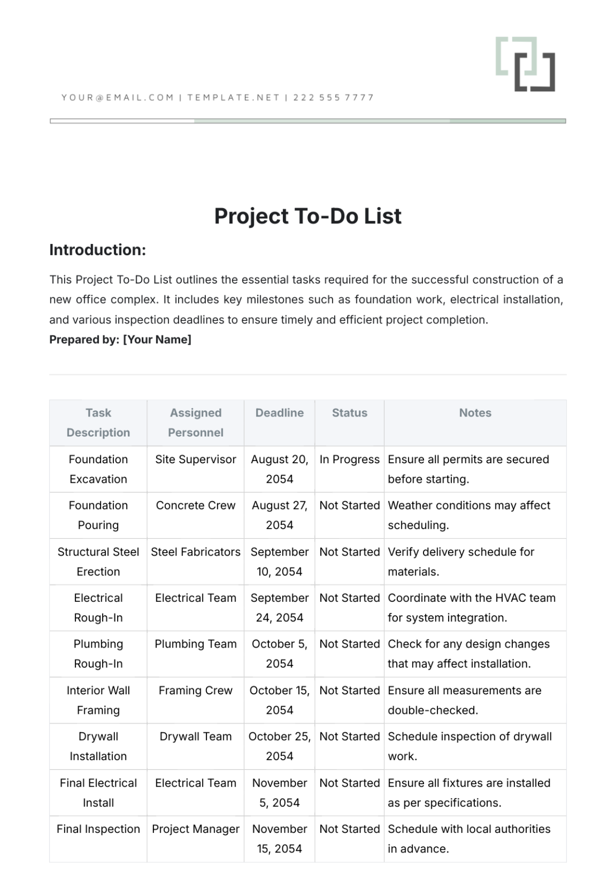 Project To-Do List Template - Edit Online & Download