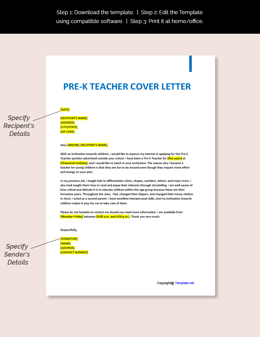 Pre-K Teacher Cover Letter