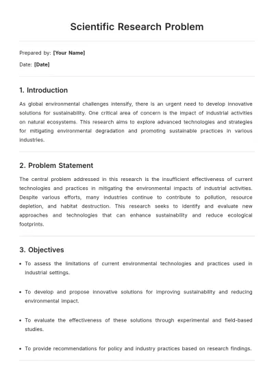 Free Scientific Research Problem Template to Edit Online