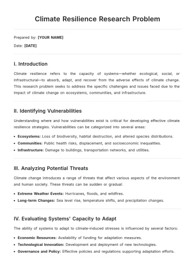 Free Climate Resilience Research Problem Template to Edit Online