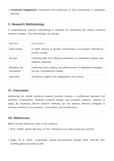 Free Climate Resilience Research Problem Template to Edit Online