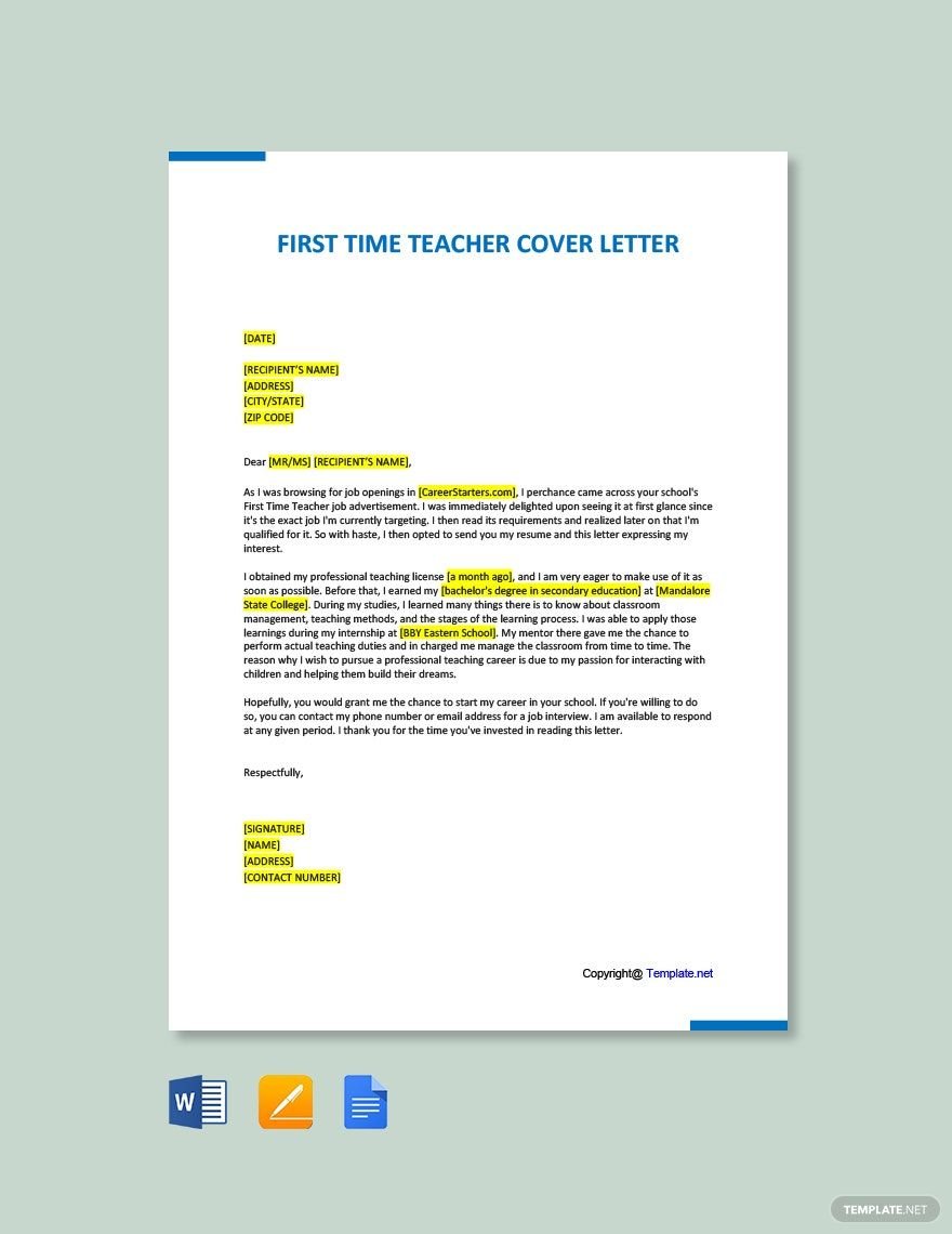 First Time Teacher Cover Letter
