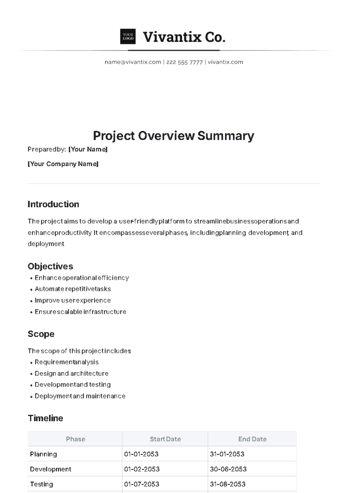 Project Overview Summary Template - Edit Online & Download