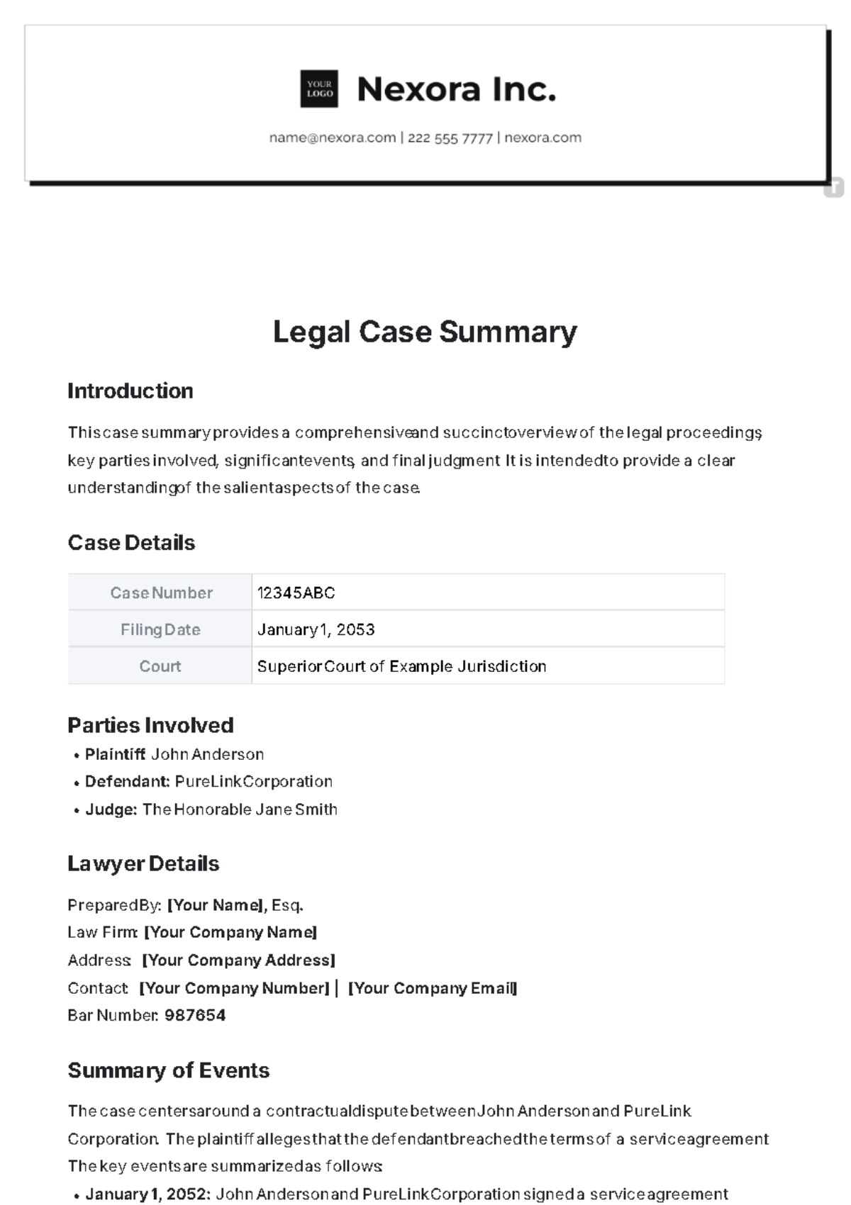 Legal Case Summary Template - Edit Online & Download