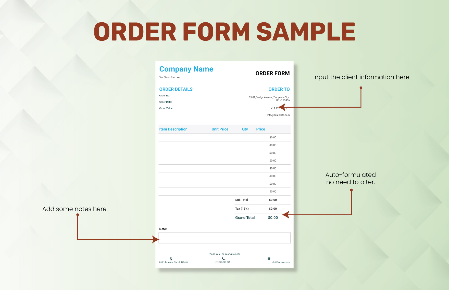 Order Form Sample Template