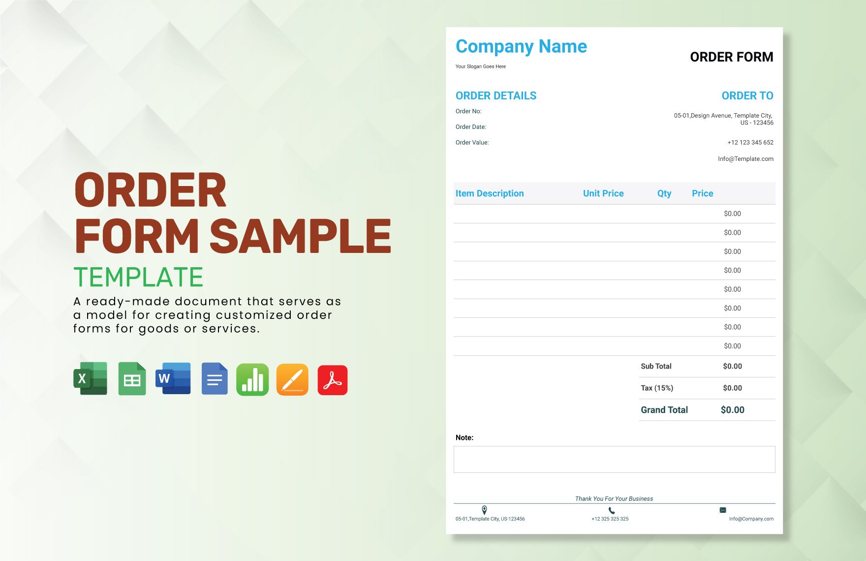 Order Form Sample Template in Word, Google Docs, Excel, PDF, Google Sheets, Apple Pages, Apple Numbers