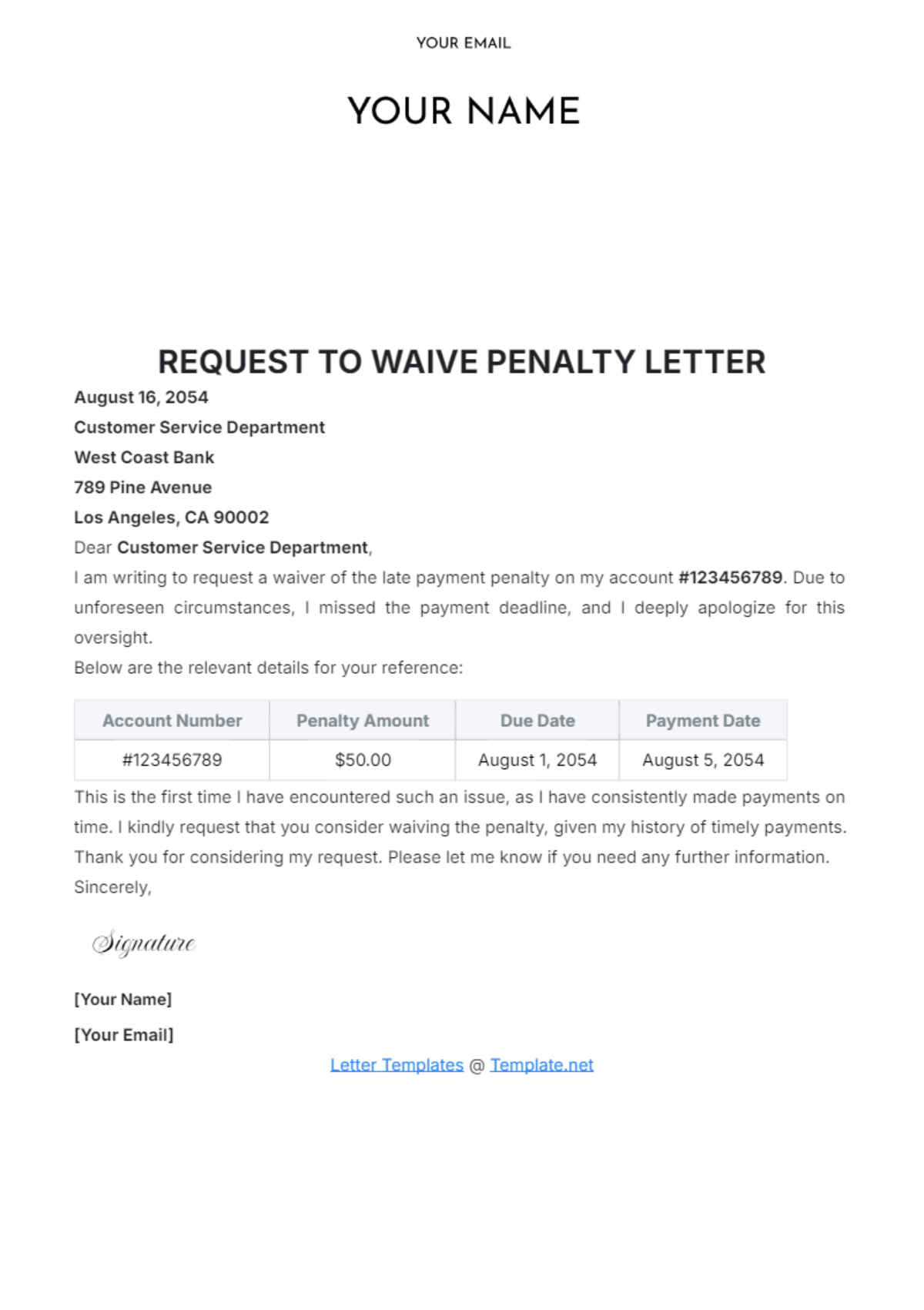 Request to Waive Penalty Letter Template