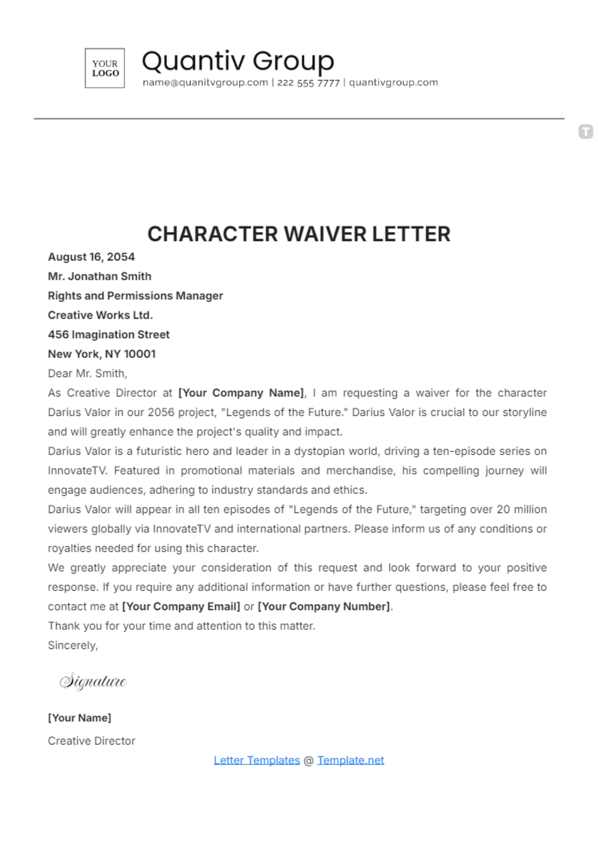 Character Waiver Letter Template