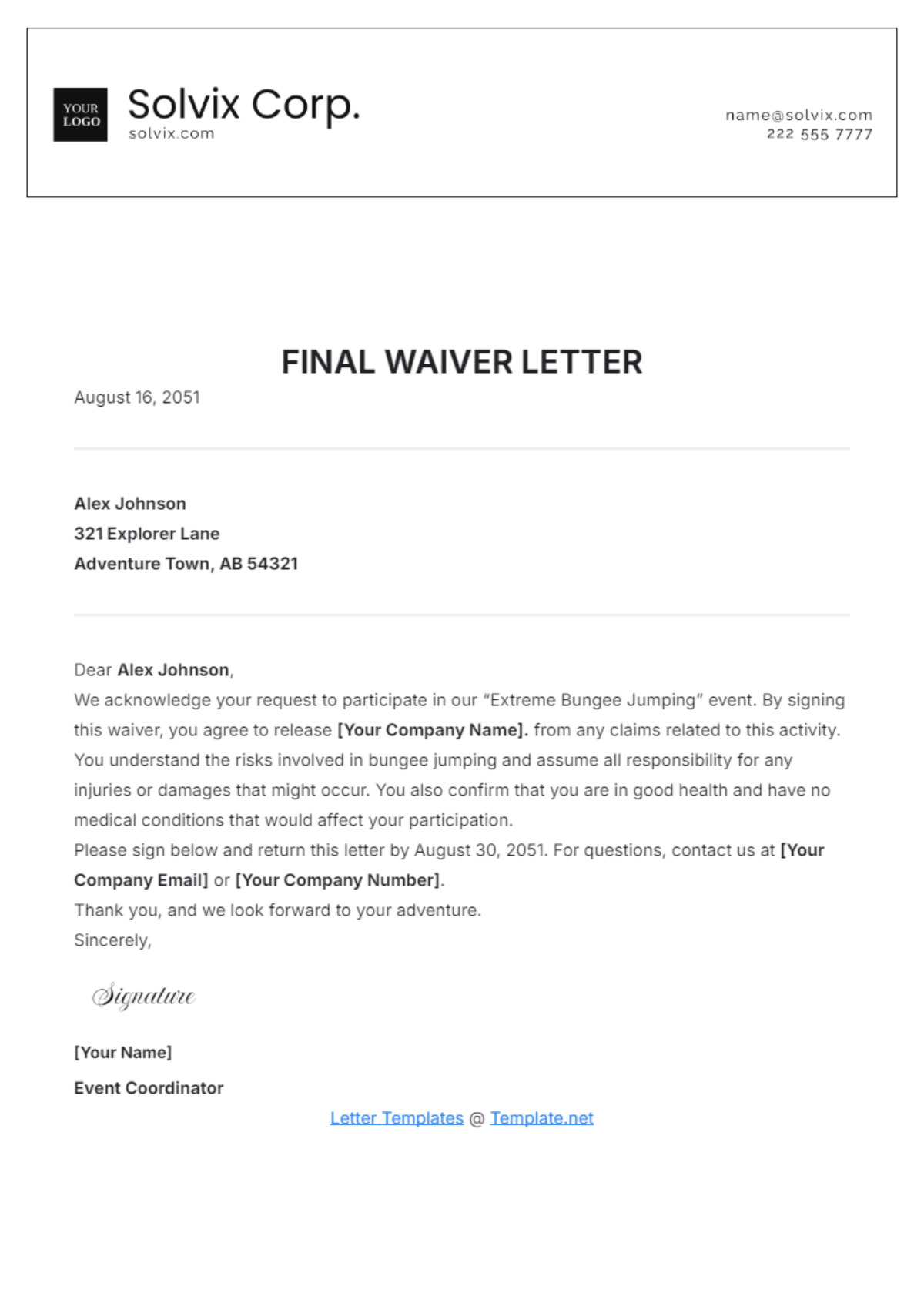 Final Waiver Letter Design Template - Edit Online & Download