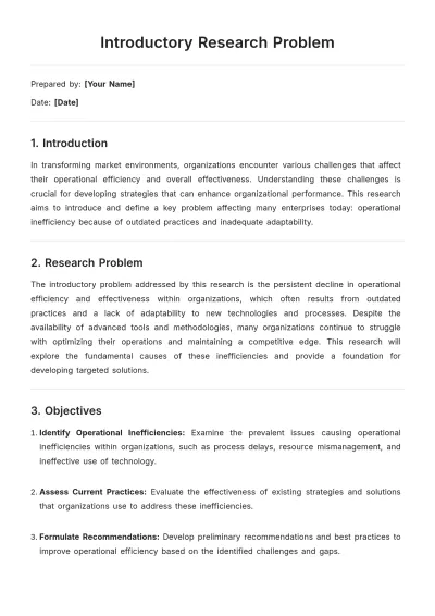 Free Introductory Research Problem Template to Edit Online