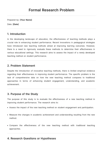 Free Formal Research Problem Template to Edit Online
