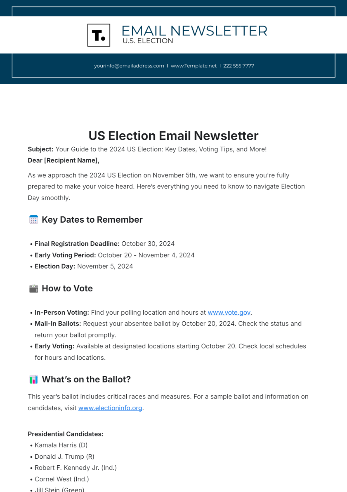 US Election Email Newsletter Template - Edit Online & Download