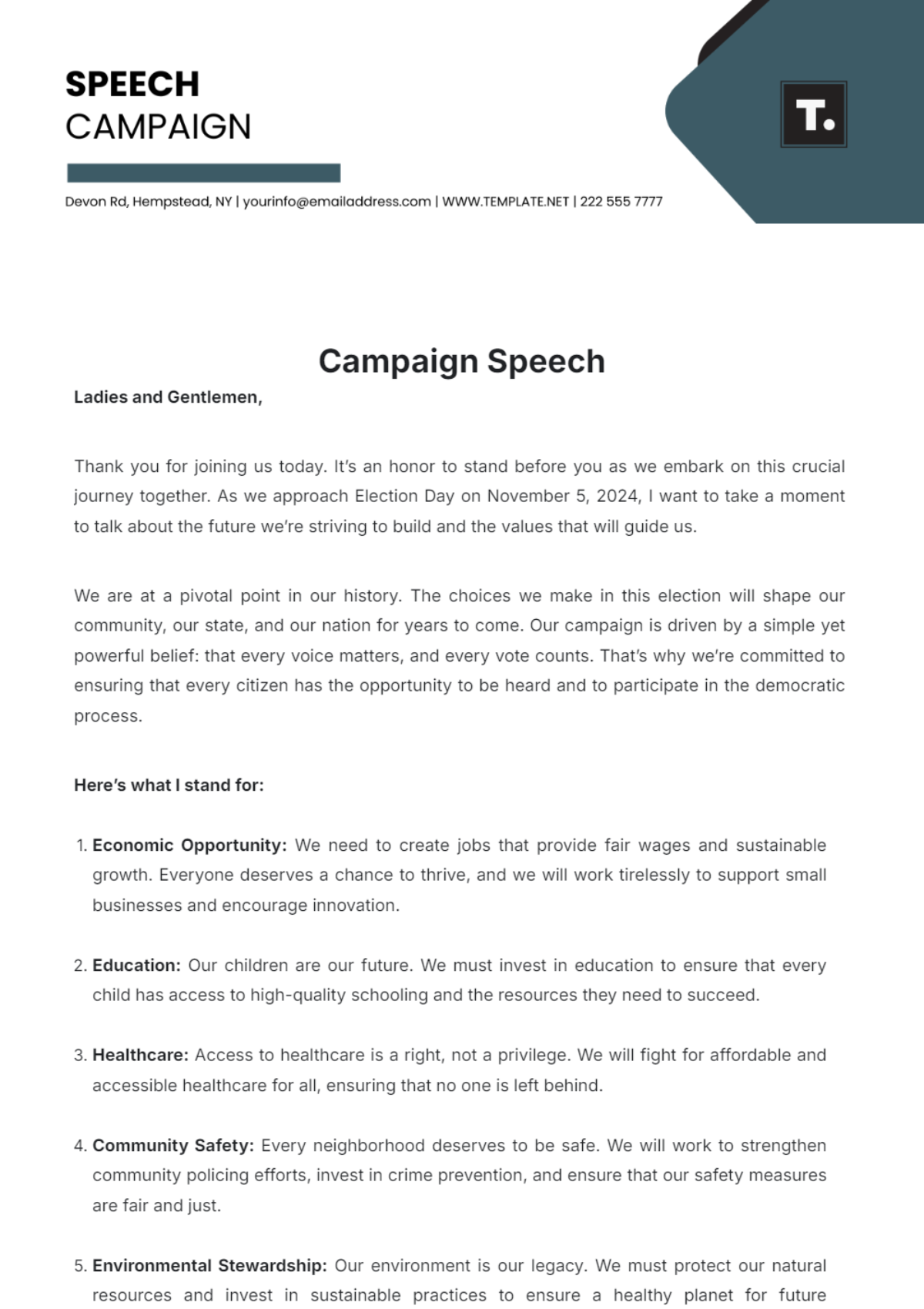 Campaign Speech Template - Edit Online & Download