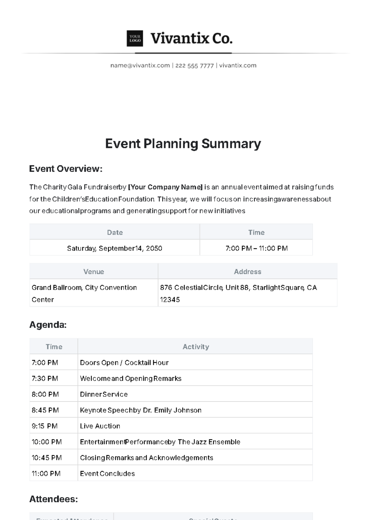 Event Planning Summary Template - Edit Online & Download