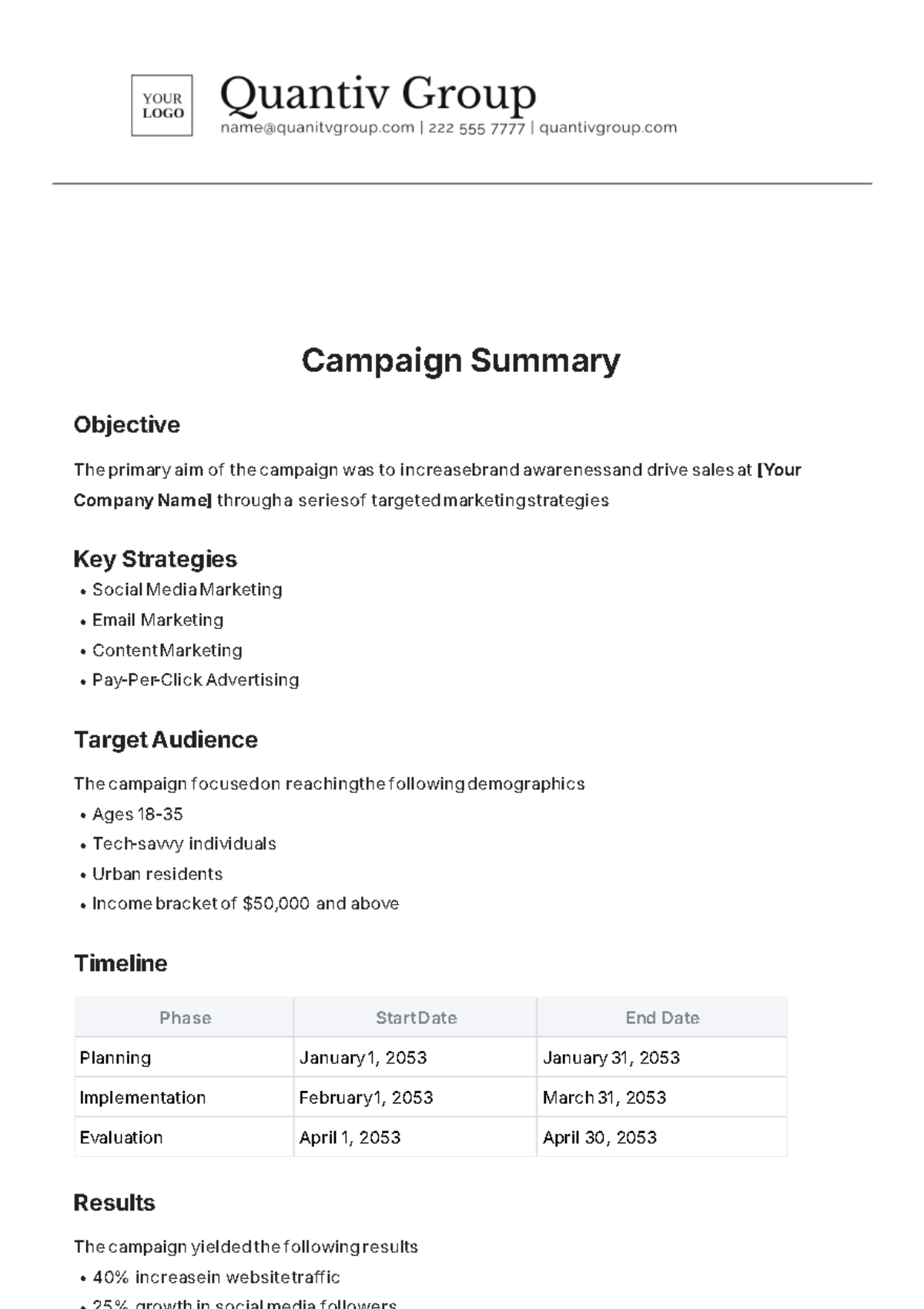 Campaign Summary Template - Edit Online & Download