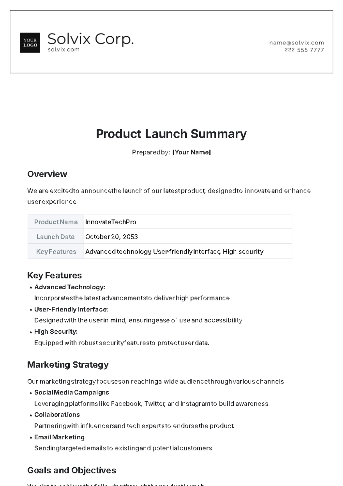 Product Launch Summary Template - Edit Online & Download