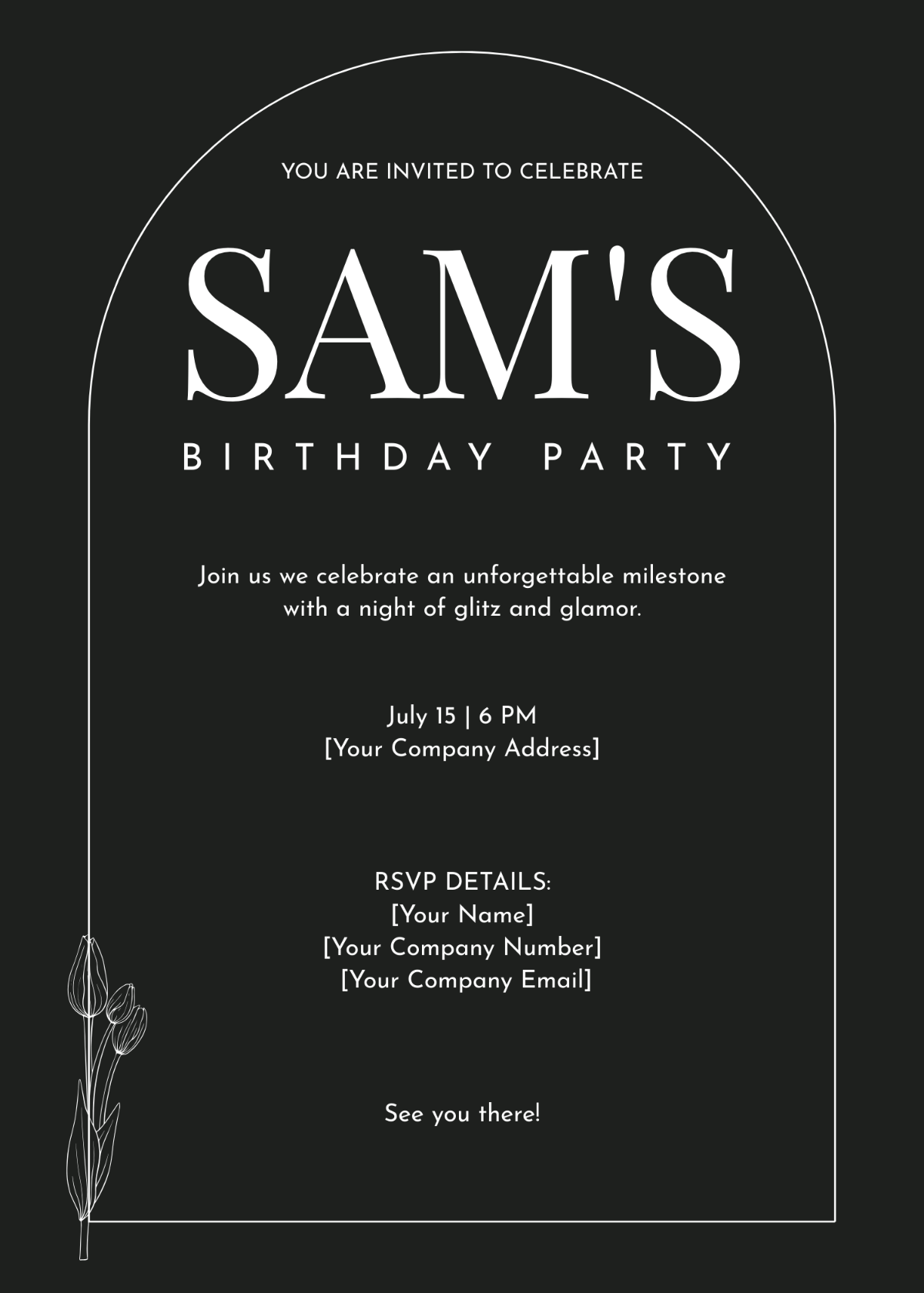 Sophisticated Black and White Birthday Invitation Template