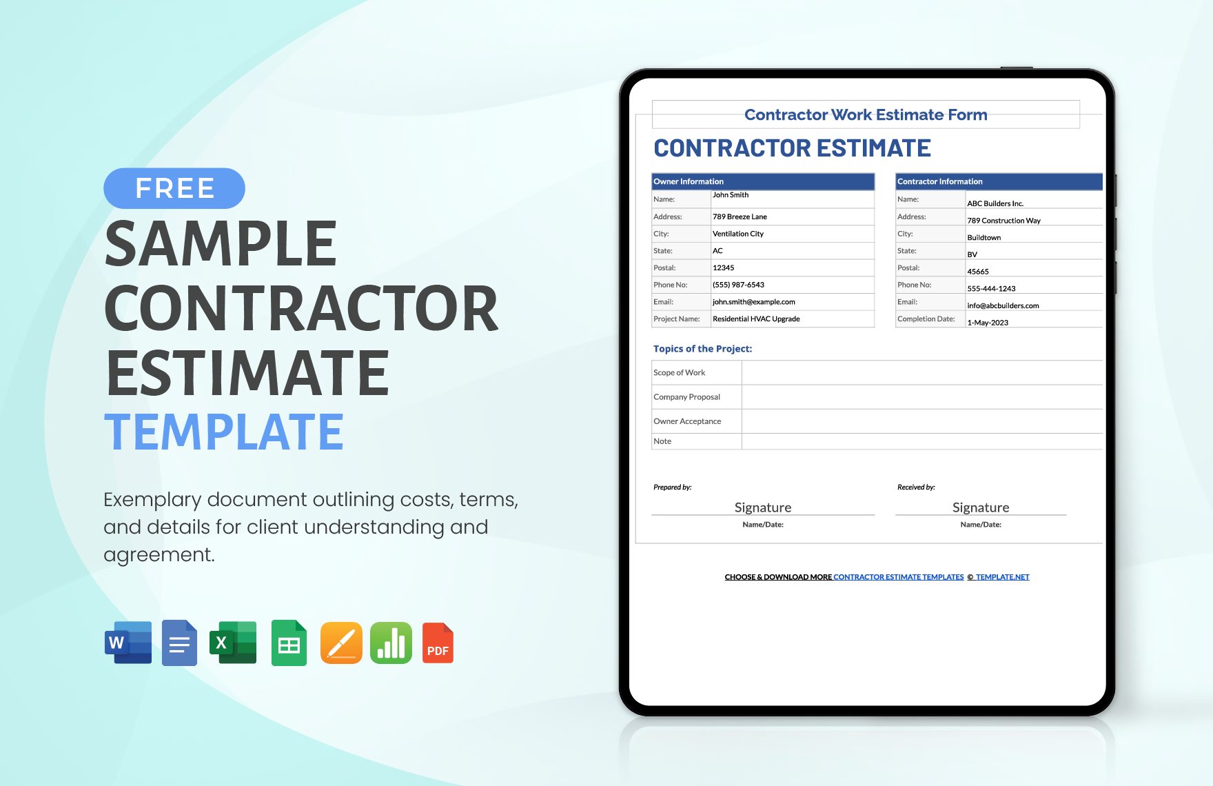 Sample Contractor Estimate Template