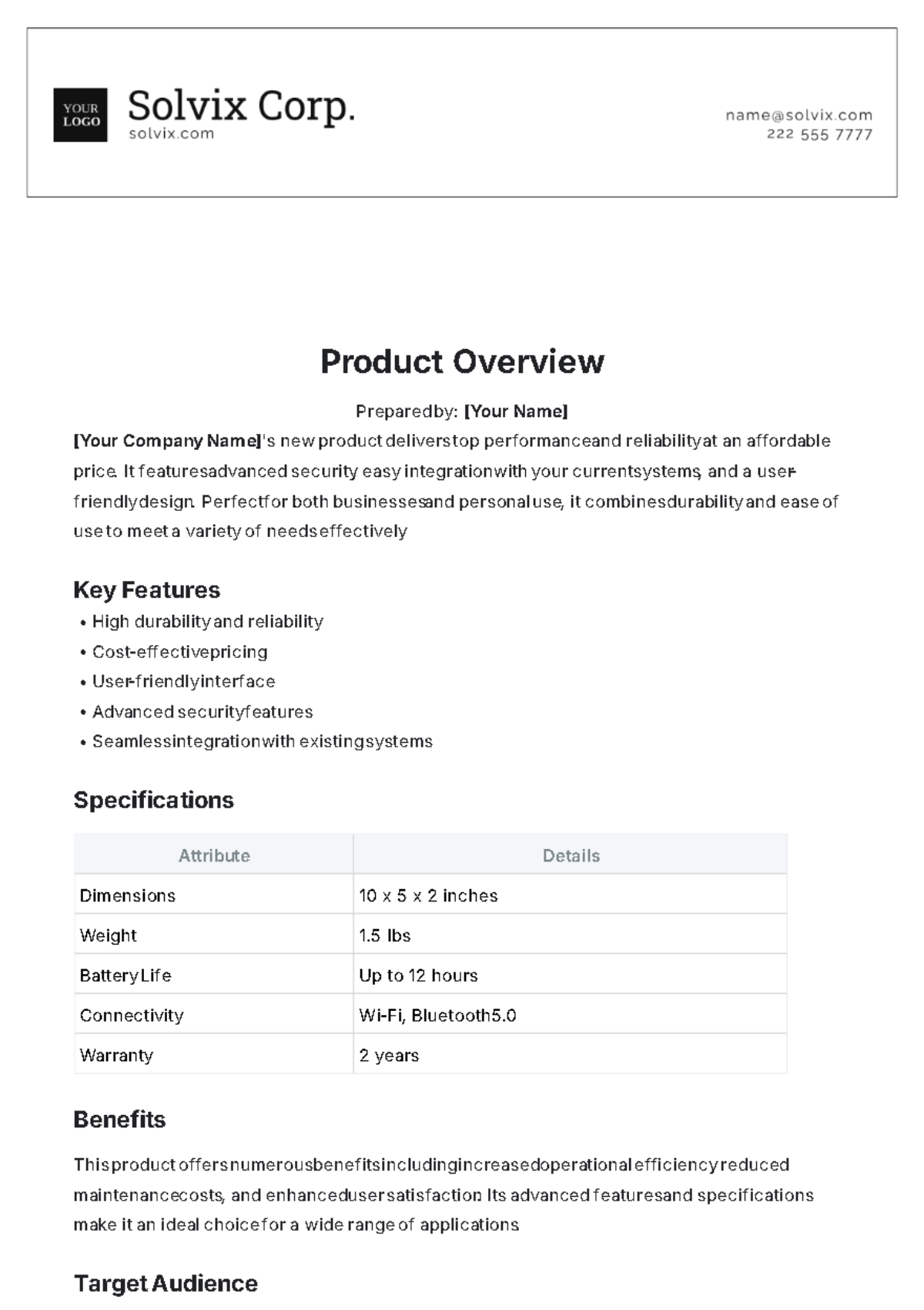 Product Overview Template - Edit Online & Download