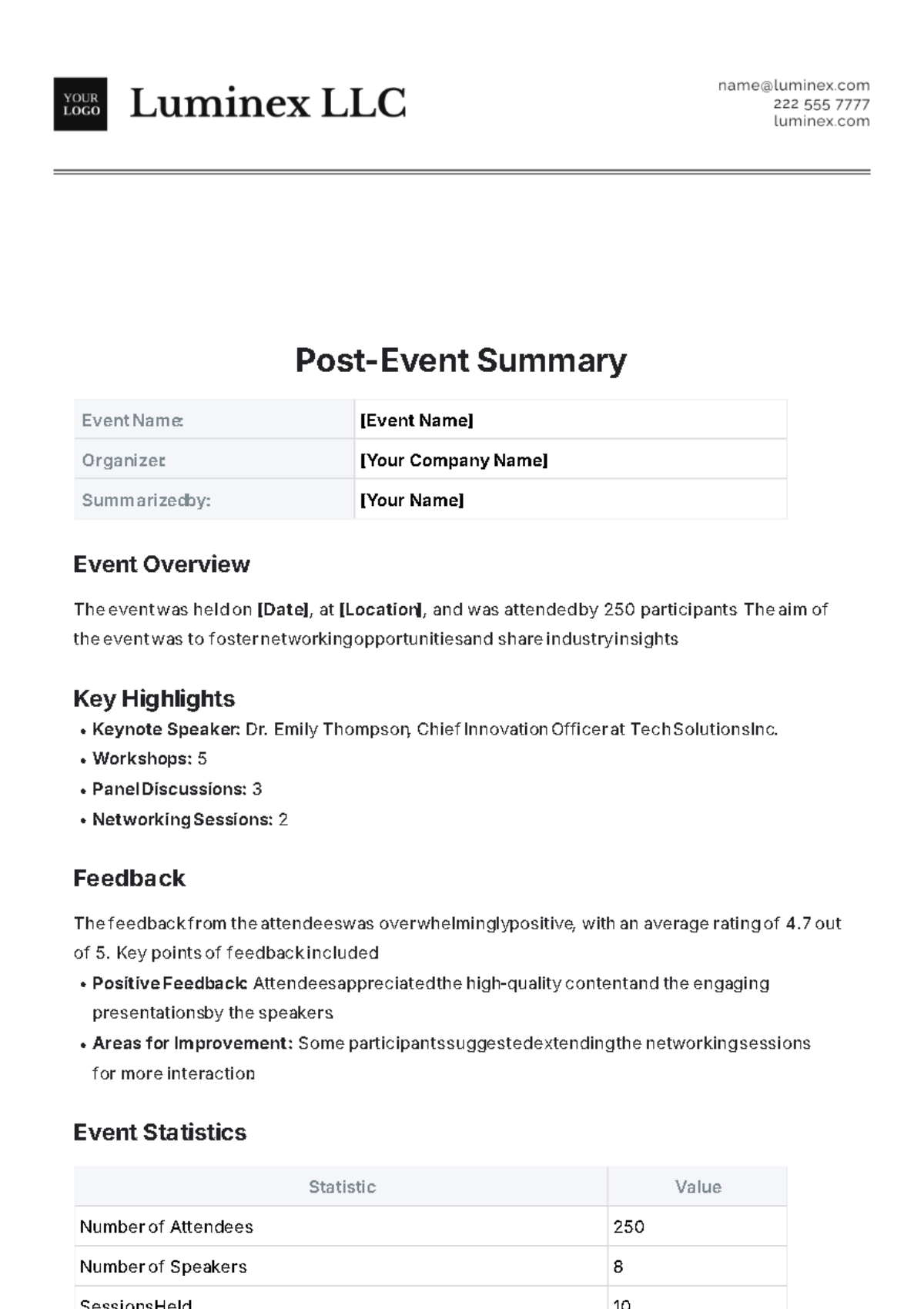 Post-Event Summary Template - Edit Online & Download