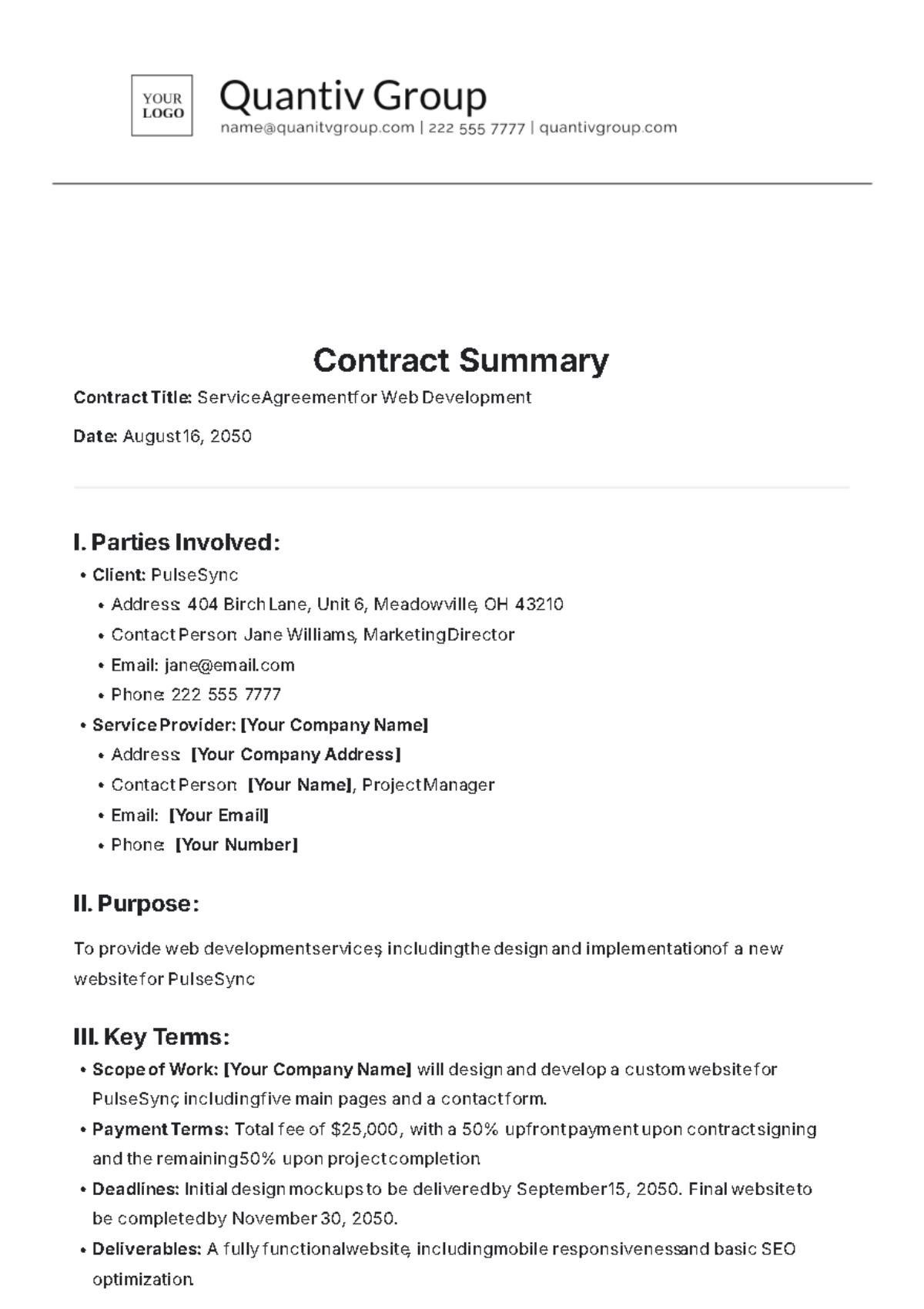 Contract Summary Template