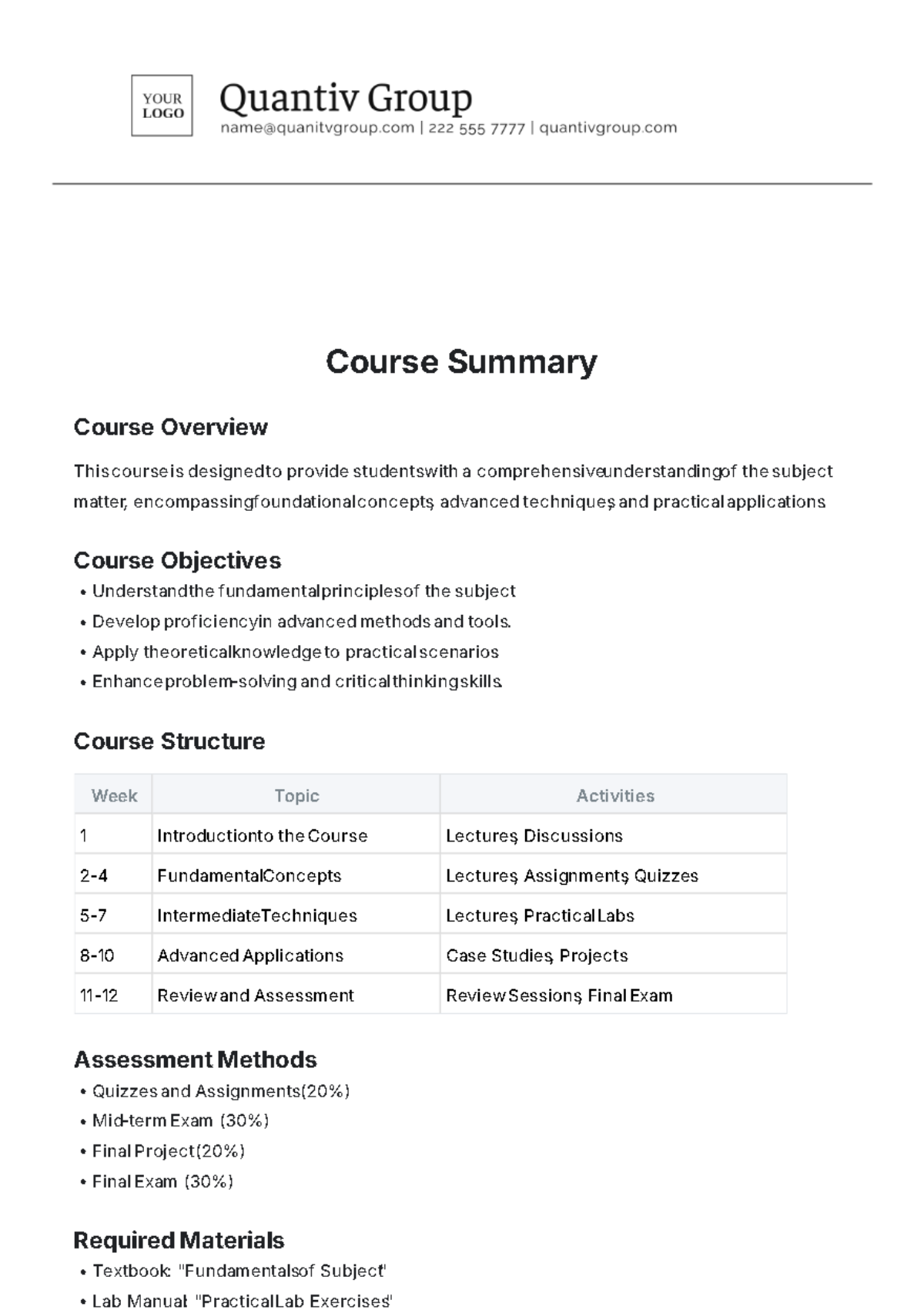 Course Summary Template