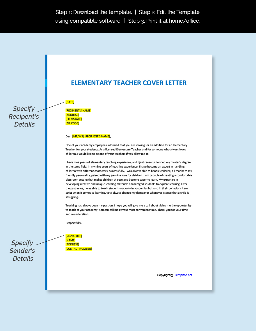 Sample Elementary Teacher Cover Letter