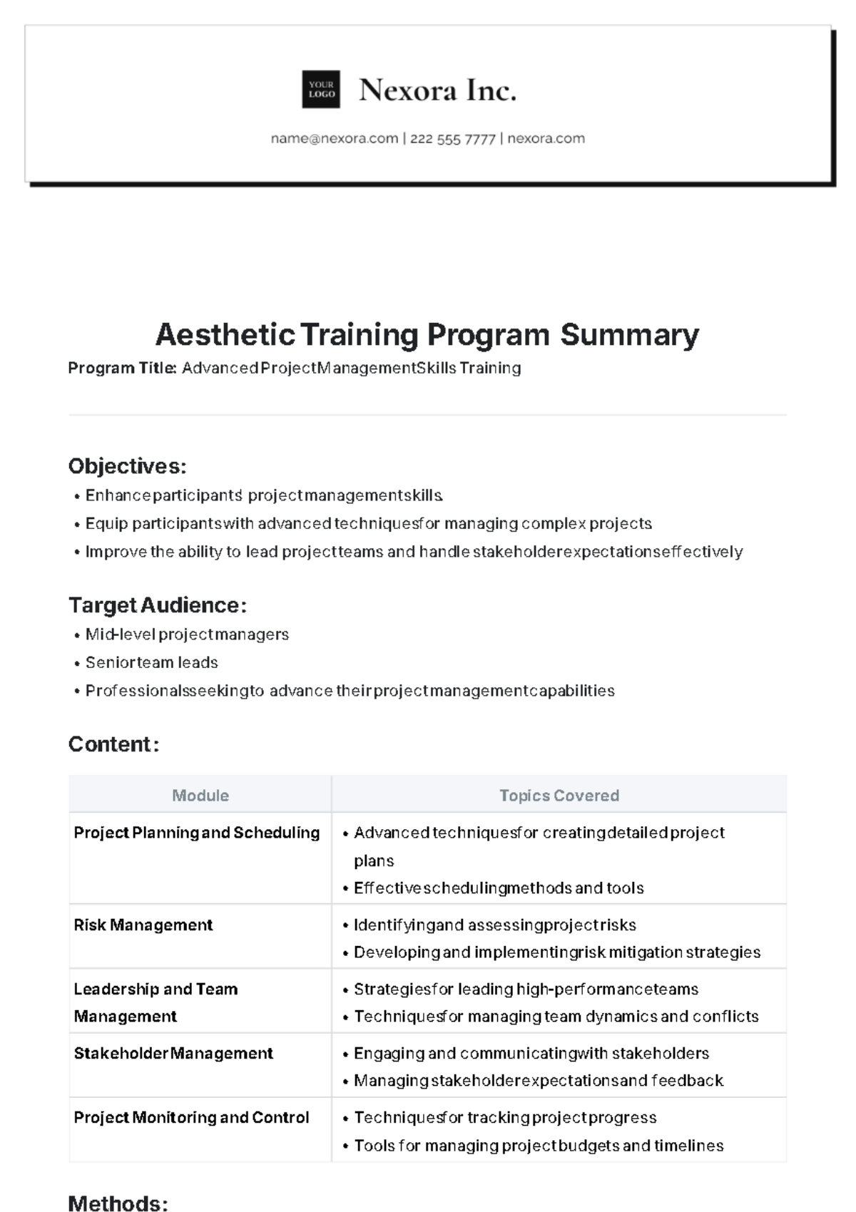 Aesthetic Training Program Summary Template - Edit Online & Download