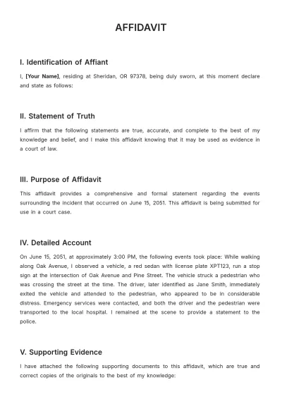 Free Affidavit Template to Edit Online