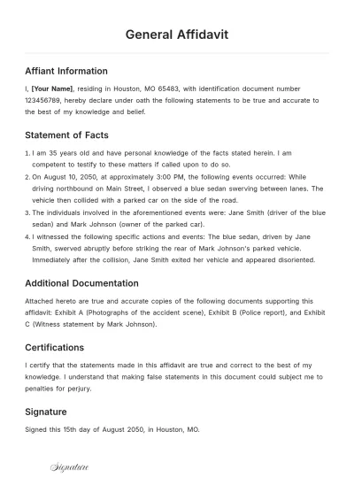 Free Printable General Affidavit Template to Edit Online